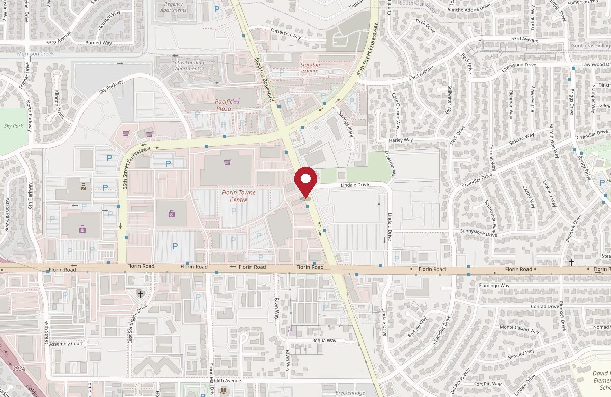 Map showing Smog Mart at 7070 Stockton Blvd at Florin Rd, Sacramento